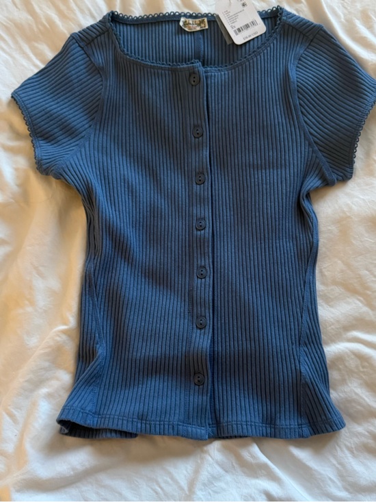 Free People Tops - Free people Blue Ribbed Button-Front Women’s Top